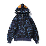Bathing Ape Autumn and Winter Men's and Women's Pure Cotton Shark Head 3D Camouflage Printing Brushed Hoody Hoodie