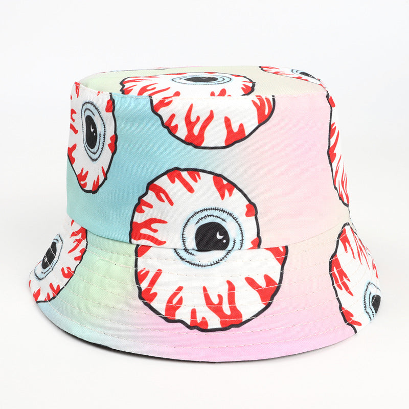 Bucket Hat Fishing Cap Cotton Print Fisherman Hat Cartoon Bucket Hat Female Printing Sun Hat Tide