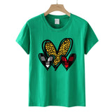 Valentine 'S Day T Shirts Couples Leopard Print Heart Printing Loose Pullover Women