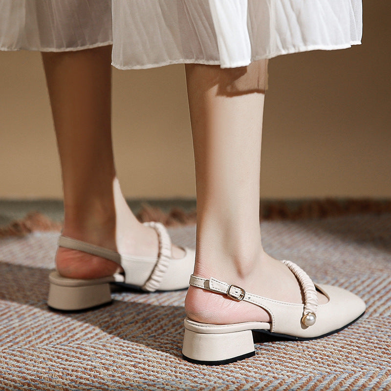 Nude Low Block Heel Chunky Heel Mid Heel Shoes