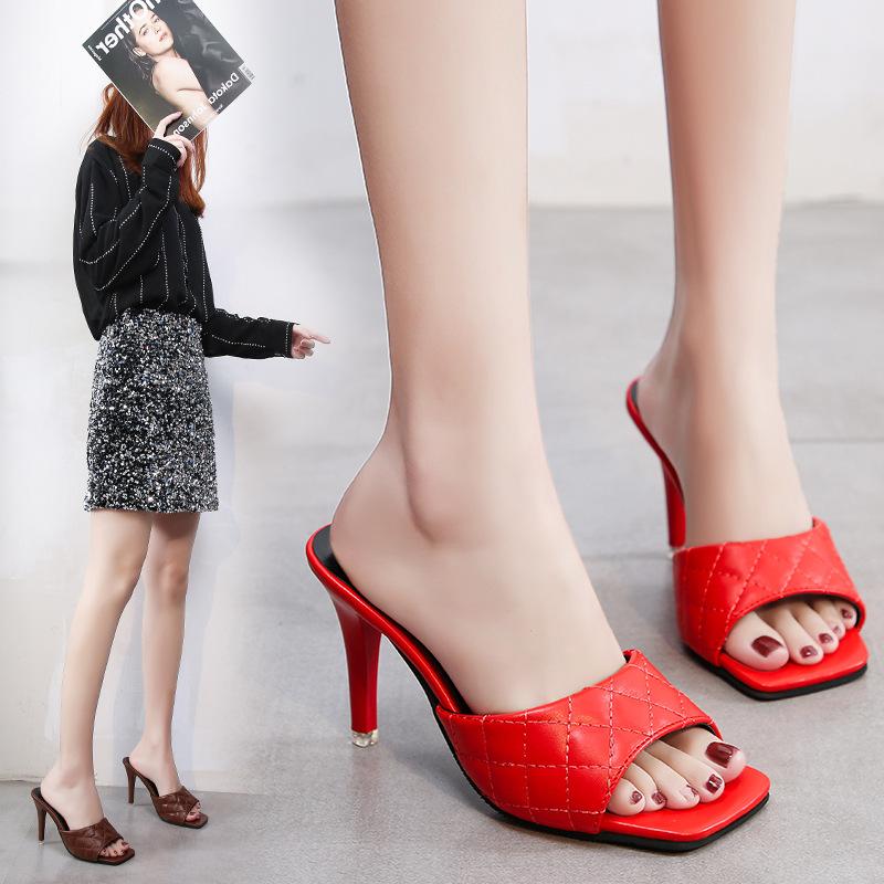 High Heels Slides Spring/Summer Square Toe Slippers for Women