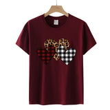 Valentine's Day T Shirts Couples Color Leopard Print Heart Printing Pullover Short Sleeve T-shirt