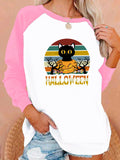 Halloween Costumes Halloween Pattern Printing Capless Round Neck Contrast Color Sweatshirt Female