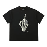 Skull Apparel Gilding Letters Skull Bone Ring Printed round Neck Loose T-shirt