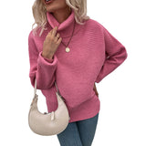 Women Pullover Knit Sweater Autumn Sweater Solid Color Polo Collar Split Sweater Women's Top