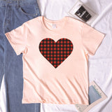 Valentine's Day T Shirt Winter plus Size Women's Clothing Plaid Heart Printing Loose