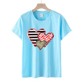 Valentine's Day T Shirt Colorful Plaid Printed Pullover Short Sleeve Women's T-shirt