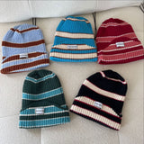 Red Beanie Hat Colorful Striped Woolen Cap Women's Autumn and Winter Casual Knitted Hat
