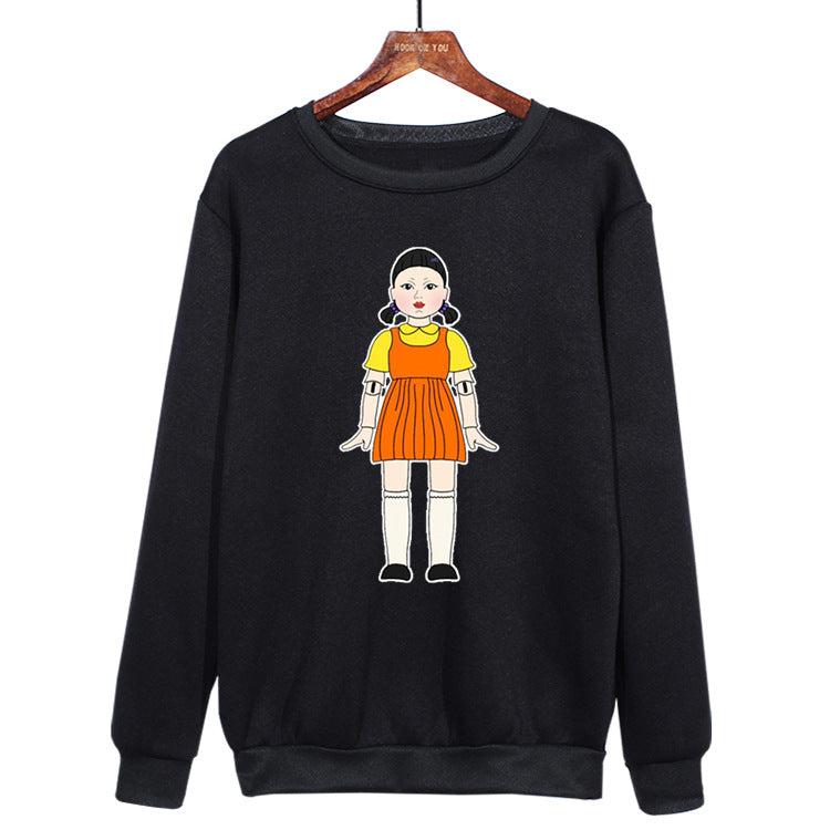 Squid Game Costume round Six Wood Man Print round-Neck Pullover