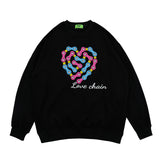 Man Fall Outfits Retro Hip Hop Couple Sweater Men's and Women's Heart Print Loose Leisure Sports Coat