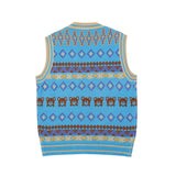 Men Sweater Contrasting Color Jacquard Knitted Vest Men's Idle Style Outer Vest Street