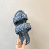Women Open Toe Sandals Flats Summer Fashion Outdoor Pleated Slippers