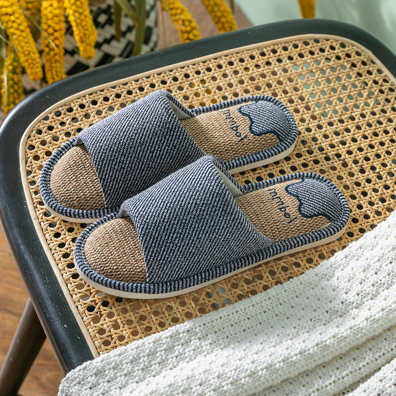 Cotton Slides Home Linen Slippers Thick Bottom Indoor Non-Slip Home Cotton Linen Slippers Men