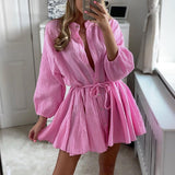 MIDI Mauve Cocktail Dress Women's Autumn Floral Print Half Sleeve V-neck Flounce Large Swing Dress