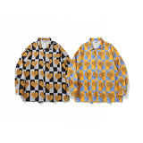 Man Fall Outfits Vintage Retro Printed Shirt Men's and Women's Loose Long-Sleeved Shirt Jacket