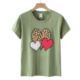 Valentine's Day T Shirts Couples Leopard Print Heart Printing Women's Pullover Short Sleeve T-shirt