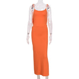 Homecoming Dresses Solid Color Backless Lace-up Cutout Strap Slim-Fit Maxi Dress