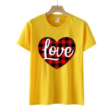 Valentine's Day T Shirt Love Letter Color Plaid Printed Pullover Short Sleeve Women's T-shirt