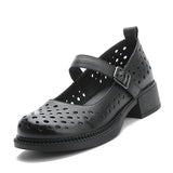 Highway Flat Sandals Summer Genuine Leather Retro Hollow Breathable Casual Sandals for Women