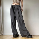 Julia Fox Low Rise Jeans Draping Comfortable Fabric Loose Wide Leg Pants Elastic Waistband Lace-up Mop Pants