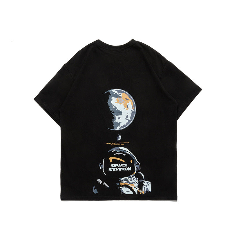 Men T Shitrs Outer Space Astronauts Printed Round Neck