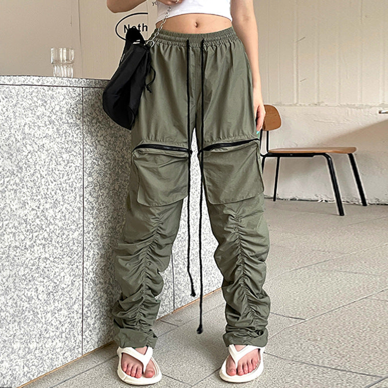 Julia Fox Low Rise Jeans Pleating Casual Pants with Large Pockets Hot Girls