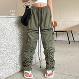 Julia Fox Low Rise Jeans Pleating Casual Pants with Large Pockets Hot Girls
