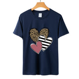 Valentine's Day T Shirts Couples Color Leopard Print Heart Printing Women's Pullover Short Sleeve T-shirt
