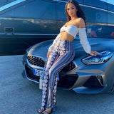 Coachella Music Festival Outfits Summer Fashion Printed High Waist Trousers for Women