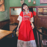 Coachella Music Festival Outfits Embroidery Flower Lace Stitching Cotton and Linen Holiday Tourism Dress