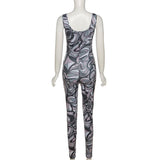 Summer women's fashion printed high waist tight sleeveless low cut sports jumpsuit
