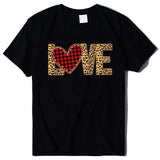 Valentine's Day T Shirt Large Size T-shirt Short Sleeve Leopard Print Love Red Plaid Heart Printing Spring and Summer