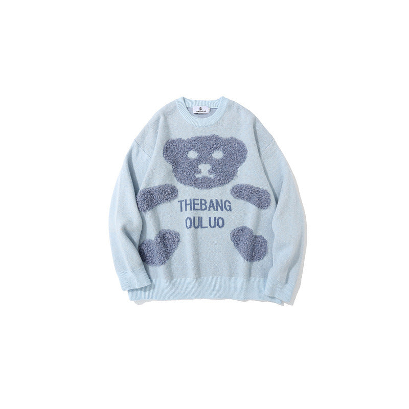 Man Fall Outfits Cartoon Bear Sweater Male Student Loose Fashion Sweater