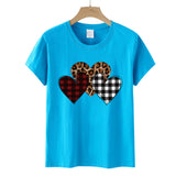 Valentine's Day T Shirts Couples Color Leopard Print Heart Printing Pullover Short Sleeve T-shirt