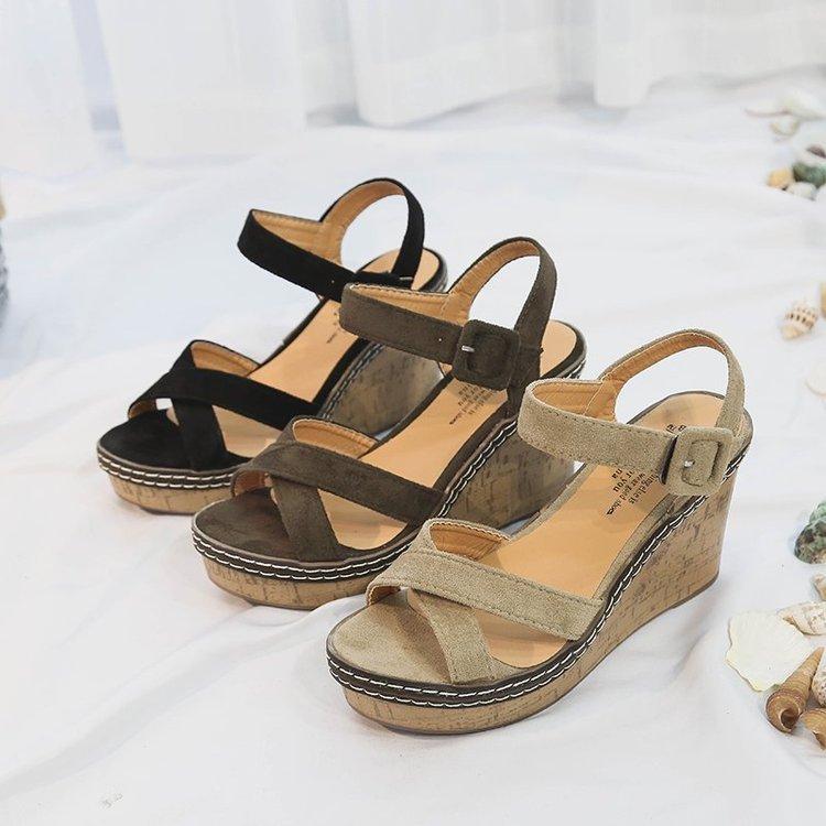 High Heels Slippers Summer Wedge Platform Fashion Cross Buckle High Heel Sandals