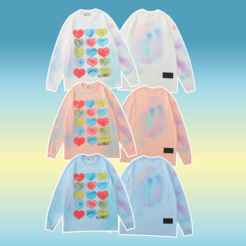 Man Fall Outfits Heart Printing Long-Sleeved T-shirt Men's Top Printed T-shirt Autumn