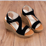 Women Open Toe Sandals Flats Summer Buckle Large Size High Heel Sandals