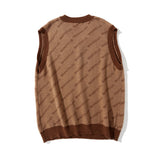 Men Sweater Letter Jacquard Color Matching Sweater Vest Men's Pullover