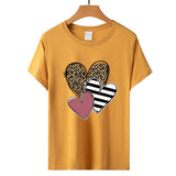 Valentine's Day T Shirts Couples Leopard Print Heart Printing Women's Pullover Short Sleeve T-shirt