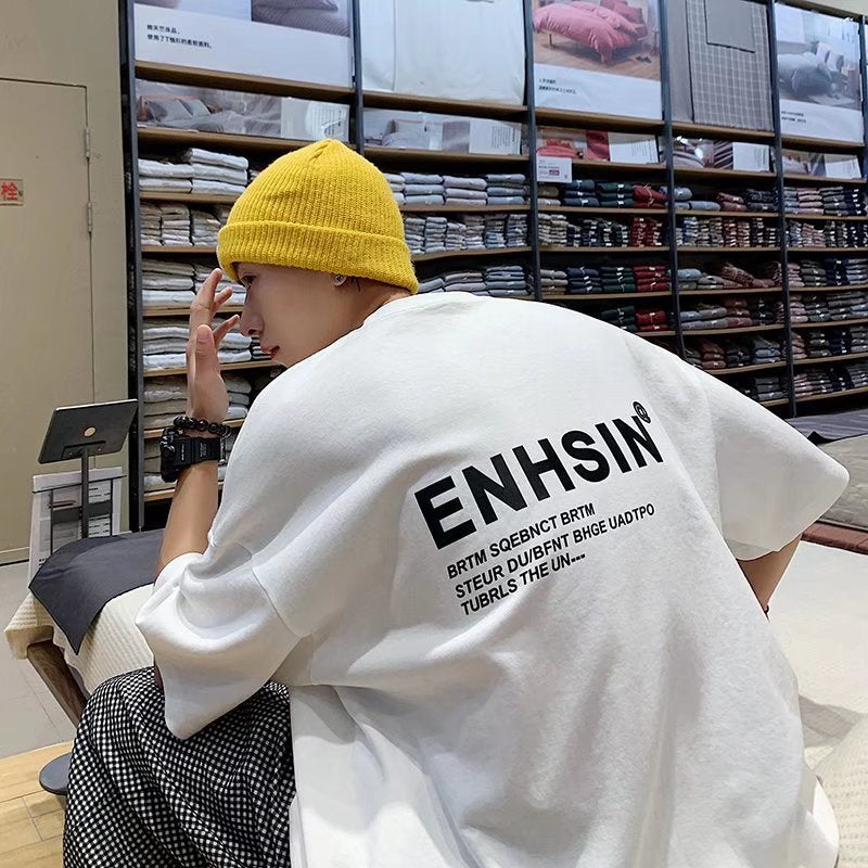 Men T-Shirts Letter Print Loose Half Sleeve