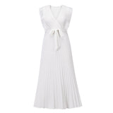 Emerald Green Dress Solid Color Sleeveless Pleated Chiffon