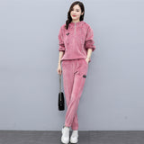 Velour Tracksuit Autumn and Winter New Hat Loose Sweater Two-Piece Set