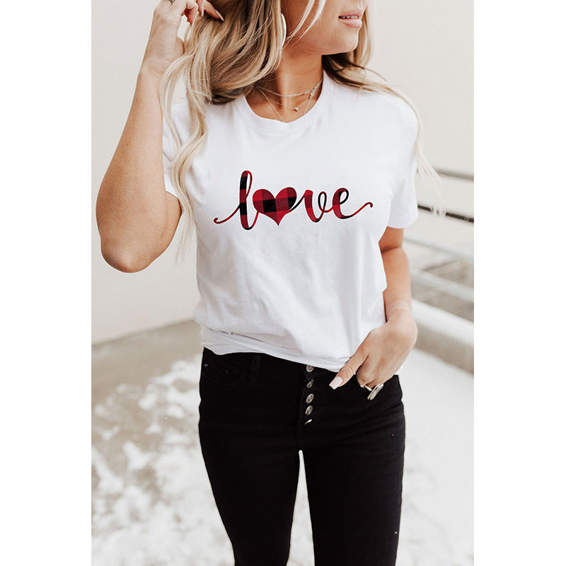 Valentine's Day T Shirts Couples Summer Women's round Neck Short Sleeve T-shirt Printed Top