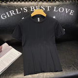 Men T-Shirts Vertical Stripes Solid Color round Neck Ice Silk