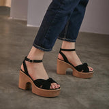 Platform Heels for Women Retro Chunky Heel Sandals with Buckle