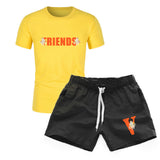 Vlone T Shirts & Shorts 2 Piece Set Printed Men'S Sports Printed Round Neck T-Shirt