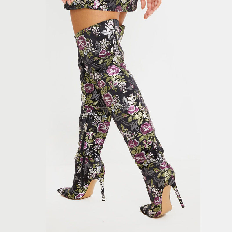 Beth Dutton Shoes Spring Embroidered Large Tube Circumference over-the-Knee Boots plus Size