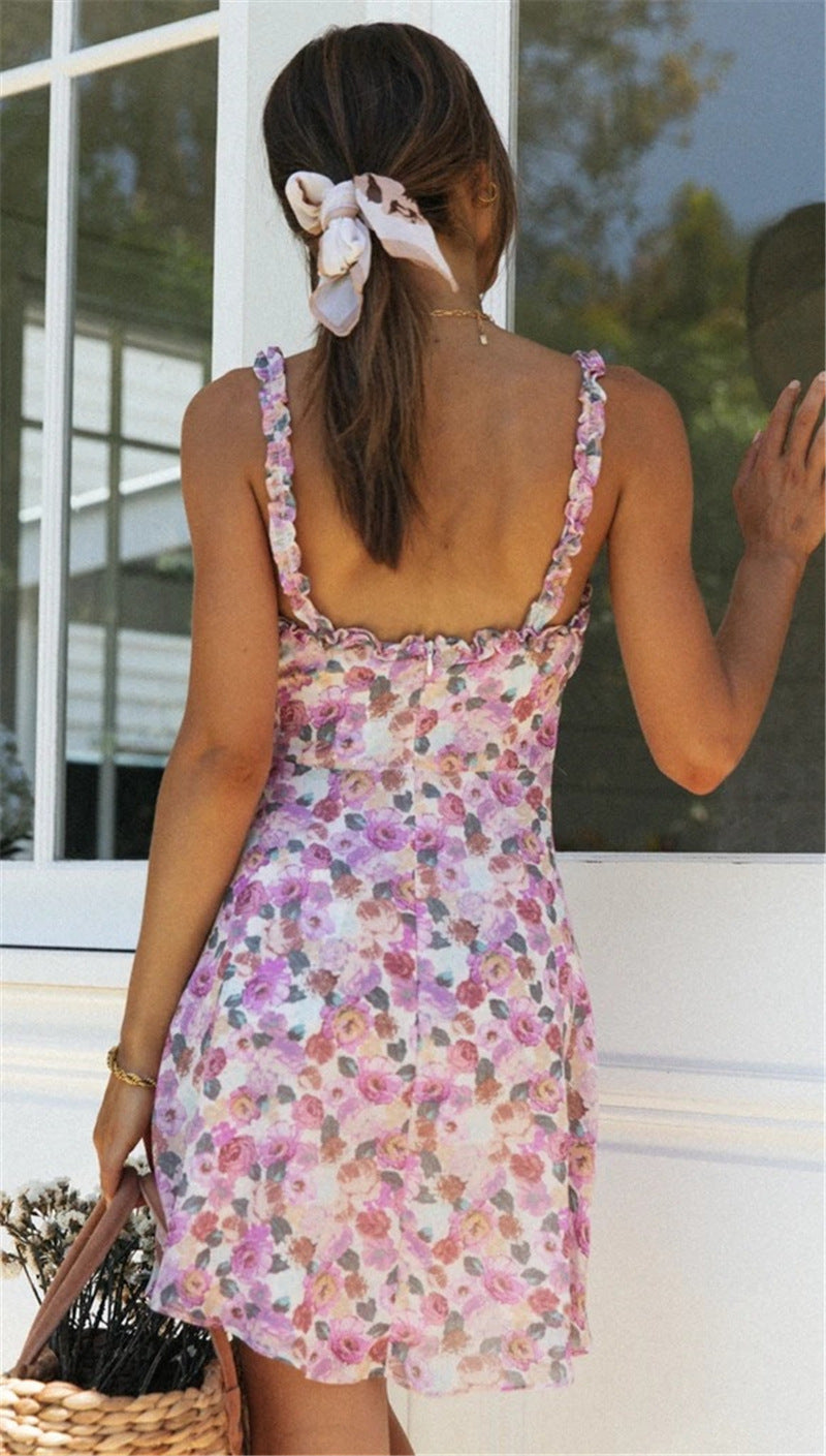 MIDI Mauve Wrap Dress Women's Floral V-neck Dress