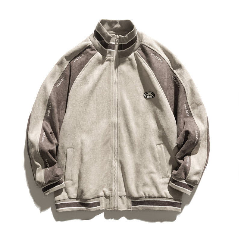 Man Fall Outfis Autumn Vintage Color Stitching Stand-Collar Top Men Hip Hop Loose Jacket Coat