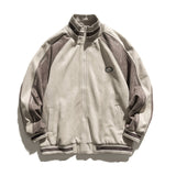 Man Fall Outfis Autumn Vintage Color Stitching Stand-Collar Top Men Hip Hop Loose Jacket Coat
